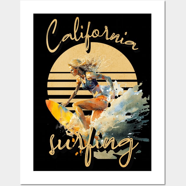 Surfer Girl California Surfing Wall Art by ReaverCrest